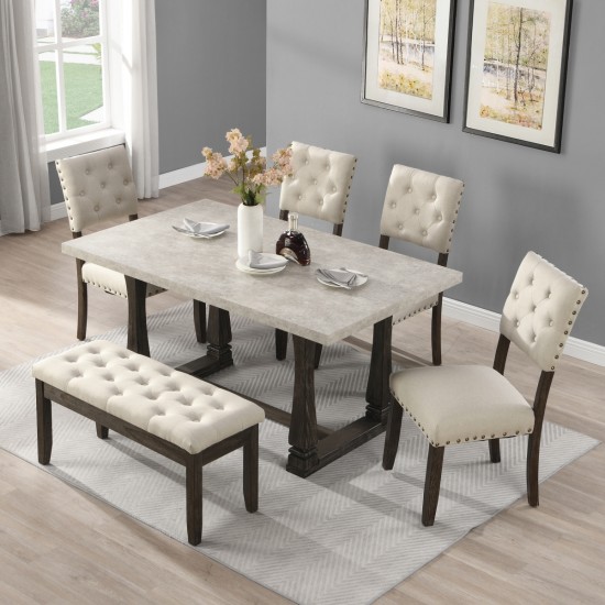 60 inch Dining Table Set for 6 Chairs, Classic Farmhouse Rectangle Kitchen Table Ideal for Home,Kitchen, Grey Tabletop.