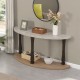 48 inch Long Semi Circle Demilune Sofa Table for Small Hallway Entryway Space, Wooden Half Moon Sturdy Console Tables, Grey&Natural Colour