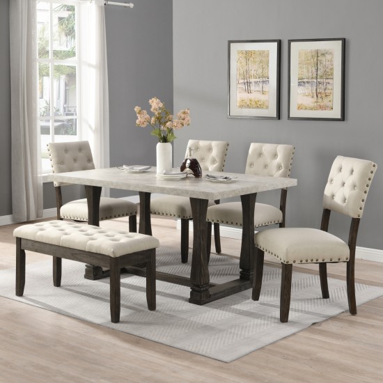 60 inch Dining Table Set for 6 Chairs, Classic Farmhouse Rectangle Kitchen Table Ideal for Home,Kitchen, Grey Tabletop.