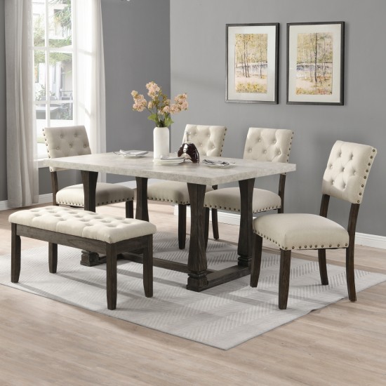 60 inch Dining Table Set for 6 Chairs, Classic Farmhouse Rectangle Kitchen Table Ideal for Home,Kitchen, Grey Tabletop.