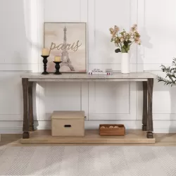 48 inch Long Rectangle Mid-Century Console Table for Entryway, Wood sofa Table with 2-Tier Storage Shelf, Grey Tabletop 48 inch Long Rectangle Mid-Century Console Table for Entryway, Wood sofa Table with 2-Tier Storage Shelf, Grey Tabletop