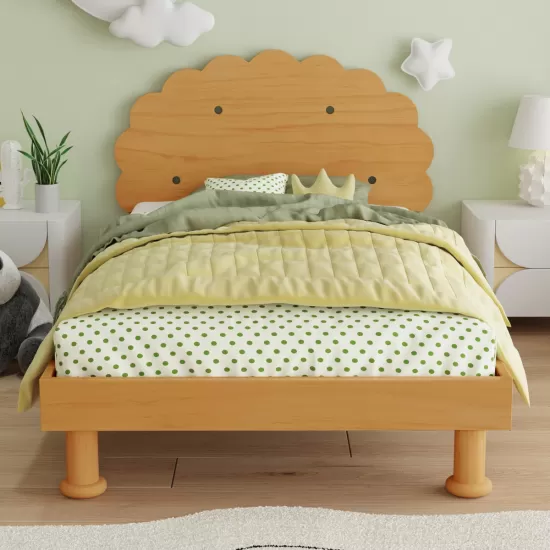 Kids Cookie-Shaped Bed Frame for Boys & Girls,Twin Size Platform Bed, Walnut Kids Cookie-Shaped Bed Frame for Boys & Girls,Twin Size Platform Bed, Walnut