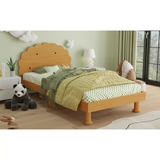 Kids Cookie-Shaped Bed Frame for Boys & Girls,Twin Size Platform Bed, Walnut Kids Cookie-Shaped Bed Frame for Boys & Girls,Twin Size Platform Bed, Walnut