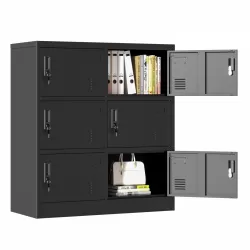 6-Door Employee Storage Locker, Metal Lockers for Office, Gym, School, and Homewith Card Slot (Black)