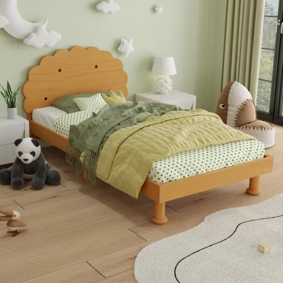 Kids Cookie-Shaped Bed Frame for Boys & Girls,Twin Size Platform Bed, Walnut Kids Cookie-Shaped Bed Frame for Boys & Girls,Twin Size Platform Bed, Walnut