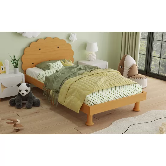 Kids Cookie-Shaped Bed Frame for Boys & Girls,Twin Size Platform Bed, Walnut Kids Cookie-Shaped Bed Frame for Boys & Girls,Twin Size Platform Bed, Walnut
