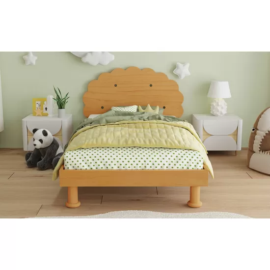 Kids Cookie-Shaped Bed Frame for Boys & Girls,Twin Size Platform Bed, Walnut Kids Cookie-Shaped Bed Frame for Boys & Girls,Twin Size Platform Bed, Walnut