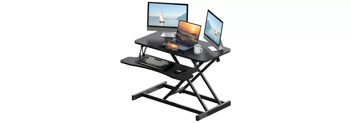 The Ultimate 32 Inch Height Adjustable Sit to Stand Desk Converter for Dual Monitors and Laptop