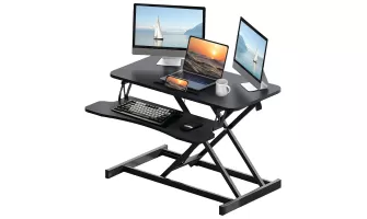 The Ultimate 32 Inch Height Adjustable Sit to Stand Desk Converter for Dual Monitors and Laptop
