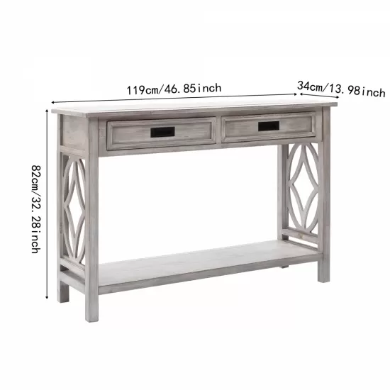 Whitewashed Wood 2-Drawer 1-Shelf Console and Entry Table Whitewashed Wood 2-Drawer 1-Shelf Console and Entry Table