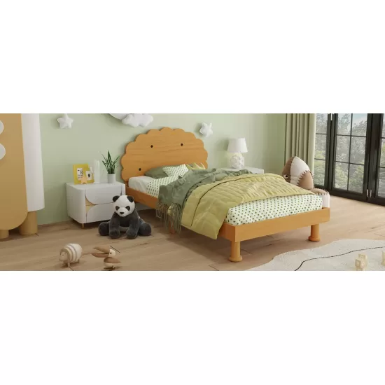 Kids Cookie-Shaped Bed Frame for Boys & Girls,Twin Size Platform Bed, Walnut Kids Cookie-Shaped Bed Frame for Boys & Girls,Twin Size Platform Bed, Walnut