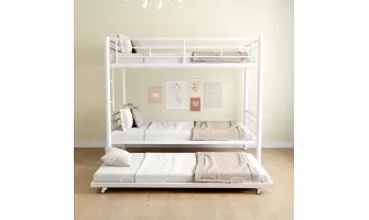   

Affordable Heavy-Duty White Twin Bunk Bed with Trundle – Safety & Comfort Combined