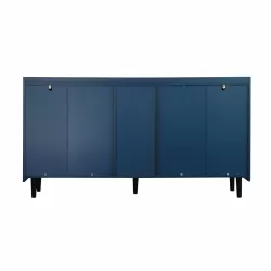Modern Kitchen Pantry Storage Cabinet , 55 Inch Coffee Bar Storage Cabinet with 2 Drawers, 2 Open Storage Compartment & 2 Glass Doors, Wood Buffet Table for Kitchen, Living Room, Blue
