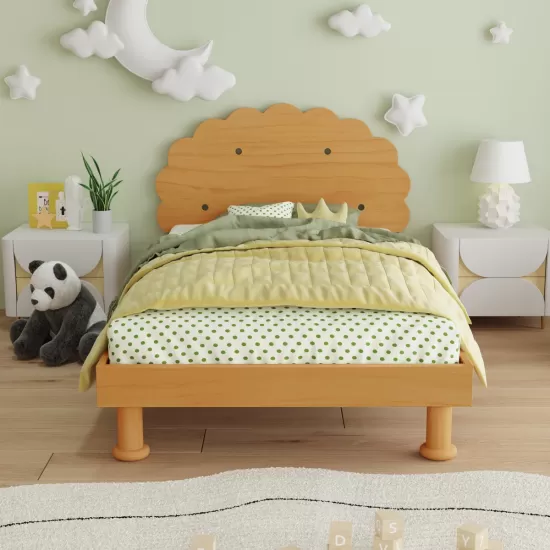 Kids Cookie-Shaped Bed Frame for Boys & Girls,Twin Size Platform Bed, Walnut Kids Cookie-Shaped Bed Frame for Boys & Girls,Twin Size Platform Bed, Walnut