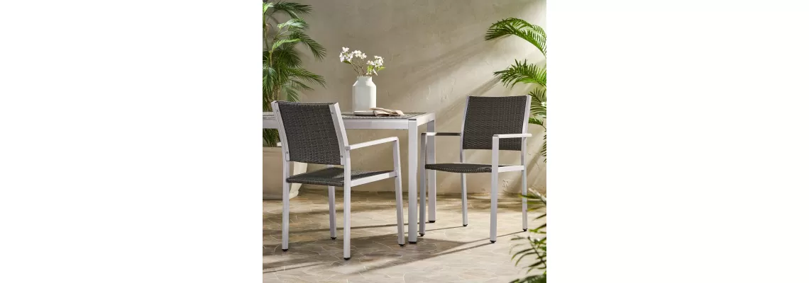  

Stylish and Durable: Cape Coral Outdoor Wicker Dining Chairs Set in Grey