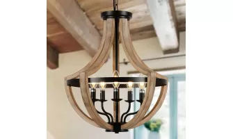  

19 Inch Farmhouse Chandelier: Adjustable 5-Light Fixture for Dining Room and More