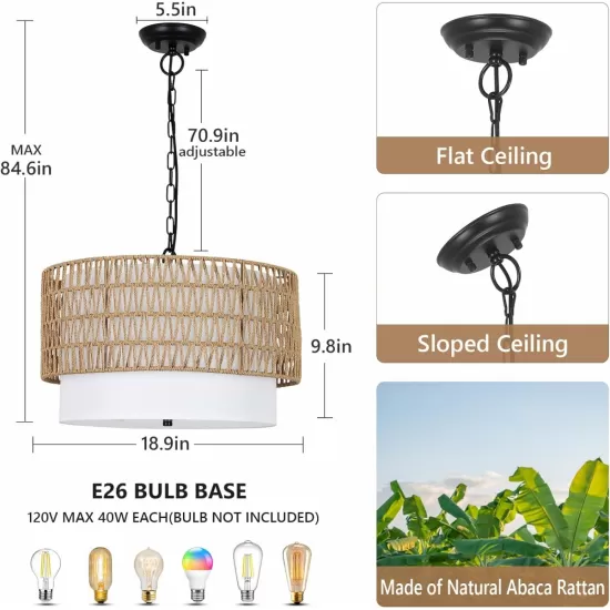 Farmhouse Chandeliers for Dining Room,5-Light Rattan Boho Chandelier Light Fixture with Fabric Shade,Hand Woven Large Rattan Dining Room Light Fixture for Kitchen Bedroom Island Hallway Farmhouse Chandeliers for Dining Room,5-Light Rattan Boho Chandelier Light Fixture with Fabric Shade,Hand Woven Large Rattan Dining Room Light Fixture for Kitchen Bedroom Island Hallway