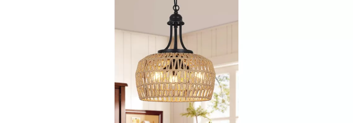 Farmhouse Chandelier: Boho Rattan 3-Light Pendant for Dining Room & Kitchen Farmhouse Chandelier: Boho Rattan 3-Light Pendant for Dining Room & Kitchen
