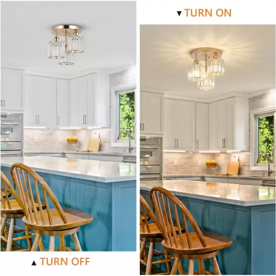 Modern Semi Flush Mount Ceiling Light,3-Light Crystal Close to Ceiling Light Fixtures,Golden Kitchen Light Fixtures with Clear Crystal Shade,Hallway Light Fixtures for Hallway Bedroom Bathroom Modern Semi Flush Mount Ceiling Light,3-Light Crystal Close to Ceiling Light Fixtures,Golden Kitchen Light Fixtures with Clear Crystal Shade,Hallway Light Fixtures for Hallway Bedroom Bathroom