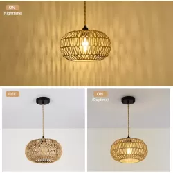 Farmhouse LED Rattan Pendant Lights, Boho Chandelier Light Fixture, Rustic Wicker Hand Woven Rope Cage Basket Pendant Hanging for Dining Room Living Room Kitchen Bedroom Nursery Foyer Hallway Entryway