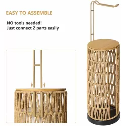 Freestanding Toilet Paper Holder with Storage,3 Rolls of Tissue Holder for Bathroom,Handmade Woven Toilet Paper Roll Holder Stand,Rattan Sturdy Boho Bathroom Decor Farmhouse Toilet Paper Storage