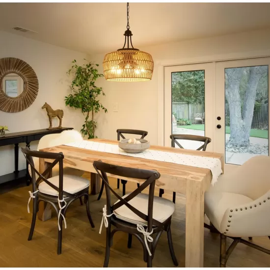 Large Farmhouse Chandeliers for Dining Room, 5-Light Rattan Boho Chandelier Light Fixture with Wicker Lampshade, Coastal Hanging Pendant Lighting for Kitchen Island Bedroom Living Room Nursery Large Farmhouse Chandeliers for Dining Room, 5-Light Rattan Boho Chandelier Light Fixture with Wicker Lampshade, Coastal Hanging Pendant Lighting for Kitchen Island Bedroom Living Room Nursery