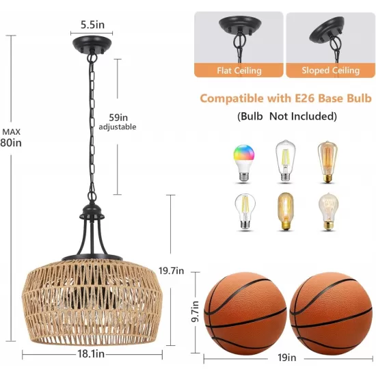 Large Farmhouse Chandeliers for Dining Room, 5-Light Rattan Boho Chandelier Light Fixture with Wicker Lampshade, Coastal Hanging Pendant Lighting for Kitchen Island Bedroom Living Room Nursery Large Farmhouse Chandeliers for Dining Room, 5-Light Rattan Boho Chandelier Light Fixture with Wicker Lampshade, Coastal Hanging Pendant Lighting for Kitchen Island Bedroom Living Room Nursery