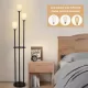 Floor Lamp with Shelves, Modern Floor Lamps for Living Room, 3-Lights Standing Lamp with Linen Shade and Foot Switch, Industrial Standing Lamps for Bedroom, Black Tall Table Lamp for Office