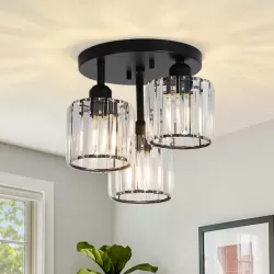 Crystal Semi Flush Mount Ceiling Light,3-Light Modern Close to Ceiling Light Fixtures,Black Kitchen Light Fixtures with Clear Crystal Shade,Hallway Light Fixtures for Hallway Bedroom Bathroom Crystal Semi Flush Mount Ceiling Light,3-Light Modern Close to Ceiling Light Fixtures,Black Kitchen Light Fixtures with Clear Crystal Shade,Hallway Light Fixtures for Hallway Bedroom Bathroom