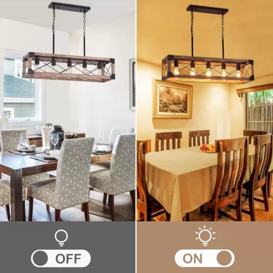 Farmhouse Kitchen Island Lighting, 5-Light Dining Room Light Fixture, Farmhouse Linear Chandelier with Solid Wood for Dining Room Kitchen Bar Pool Table Farmhouse Kitchen Island Lighting, 5-Light Dining Room Light Fixture, Farmhouse Linear Chandelier with Solid Wood for Dining Room Kitchen Bar Pool Table