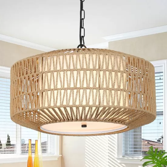 Farmhouse Chandelier Light Fixture,4-Light Rattan Boho Chandeliers for Dining Room with Fabric Shade,Hand Woven Large Rattan Dining Room Light Fixture for Kitchen Bedroom Island Hallway Farmhouse Chandelier Light Fixture,4-Light Rattan Boho Chandeliers for Dining Room with Fabric Shade,Hand Woven Large Rattan Dining Room Light Fixture for Kitchen Bedroom Island Hallway