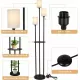 Floor Lamp with Shelves, Modern Floor Lamps for Living Room, 3-Lights Standing Lamp with Linen Shade and Foot Switch, Industrial Standing Lamps for Bedroom, Black Tall Table Lamp for Office