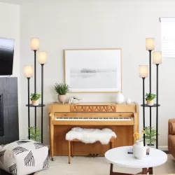 Floor Lamp with Shelves, Modern Floor Lamps for Living Room, 3-Lights Standing Lamp with Linen Shade and Foot Switch, Industrial Standing Lamps for Bedroom, Black Tall Table Lamp for Office Floor Lamp with Shelves, Modern Floor Lamps for Living Room, 3-Lights Standing Lamp with Linen Shade and Foot Switch, Industrial Standing Lamps for Bedroom, Black Tall Table Lamp for Office