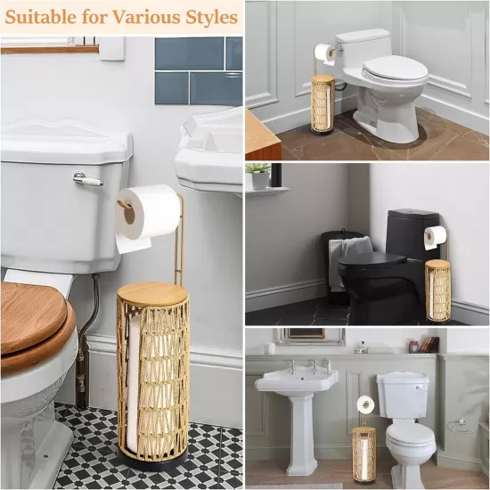 Freestanding Toilet Paper Holder with Storage,3 Rolls of Tissue Holder for Bathroom,Handmade Woven Toilet Paper Roll Holder Stand,Rattan Sturdy Boho Bathroom Decor Farmhouse Toilet Paper Storage Freestanding Toilet Paper Holder with Storage,3 Rolls of Tissue Holder for Bathroom,Handmade Woven Toilet Paper Roll Holder Stand,Rattan Sturdy Boho Bathroom Decor Farmhouse Toilet Paper Storage