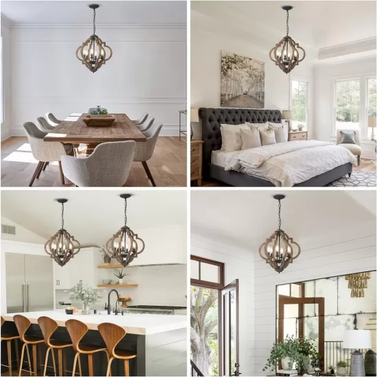 Farmhouse Chandeliers for Dining Room, 6-Light Rustic Dining Room Light Fixture Over Table, Wood Black Hanging Pendant Lights Kitchen Island, Boho Chandelier for Bedrooms Entryway Living Room Farmhouse Chandeliers for Dining Room, 6-Light Rustic Dining Room Light Fixture Over Table, Wood Black Hanging Pendant Lights Kitchen Island, Boho Chandelier for Bedrooms Entryway Living Room
