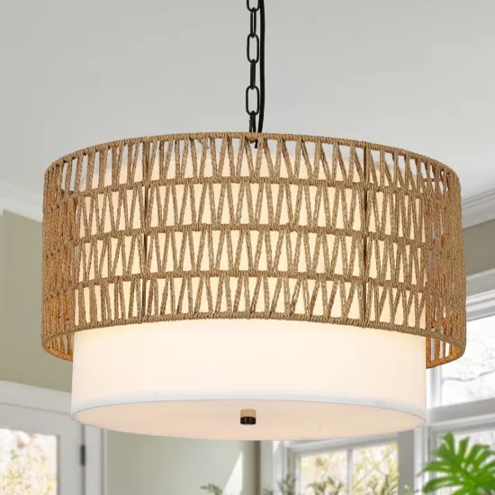 Farmhouse Chandeliers for Dining Room,5-Light Rattan Boho Chandelier Light Fixture with Fabric Shade,Hand Woven Large Rattan Dining Room Light Fixture for Kitchen Bedroom Island Hallway Farmhouse Chandeliers for Dining Room,5-Light Rattan Boho Chandelier Light Fixture with Fabric Shade,Hand Woven Large Rattan Dining Room Light Fixture for Kitchen Bedroom Island Hallway