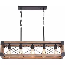 Farmhouse Kitchen Island Lighting, 5-Light Dining Room Light Fixture, Farmhouse Linear Chandelier with Solid Wood for Dining Room Kitchen Bar Pool Table