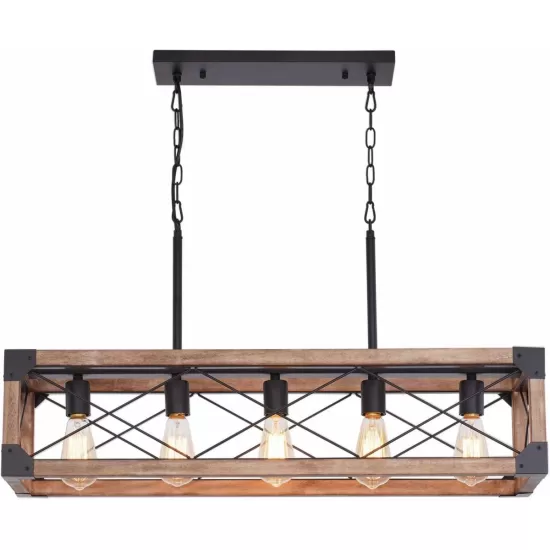 Farmhouse Kitchen Island Lighting, 5-Light Dining Room Light Fixture, Farmhouse Linear Chandelier with Solid Wood for Dining Room Kitchen Bar Pool Table Farmhouse Kitchen Island Lighting, 5-Light Dining Room Light Fixture, Farmhouse Linear Chandelier with Solid Wood for Dining Room Kitchen Bar Pool Table