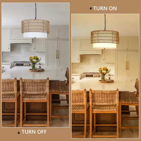 Farmhouse Chandeliers for Dining Room,5-Light Rattan Boho Chandelier Light Fixture with Fabric Shade,Hand Woven Large Rattan Dining Room Light Fixture for Kitchen Bedroom Island Hallway Farmhouse Chandeliers for Dining Room,5-Light Rattan Boho Chandelier Light Fixture with Fabric Shade,Hand Woven Large Rattan Dining Room Light Fixture for Kitchen Bedroom Island Hallway
