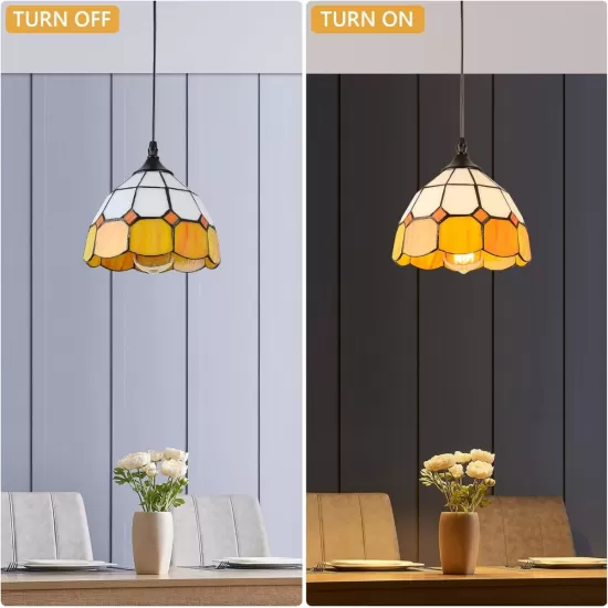 Tiffany Hanging Pendant Light - Dimmable Mini Plug in Light Fixture, Perfect Vintage Swag Ceiling Lamp for Dining Room, Bedroom or Porch,16.4 Ft Hanging Cord, 7.9 Inch Width Tiffany Hanging Pendant Light - Dimmable Mini Plug in Light Fixture, Perfect Vintage Swag Ceiling Lamp for Dining Room, Bedroom or Porch,16.4 Ft Hanging Cord, 7.9 Inch Width