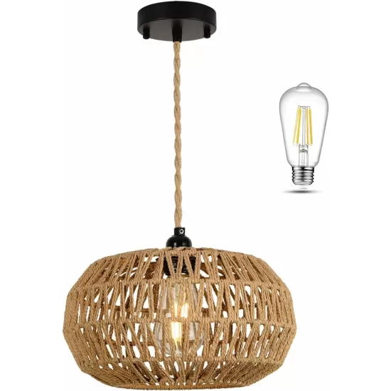 Farmhouse LED Rattan Pendant Lights, Boho Chandelier Light Fixture, Rustic Wicker Hand Woven Rope Cage Basket Pendant Hanging for Dining Room Living Room Kitchen Bedroom Nursery Foyer Hallway Entryway Farmhouse LED Rattan Pendant Lights, Boho Chandelier Light Fixture, Rustic Wicker Hand Woven Rope Cage Basket Pendant Hanging for Dining Room Living Room Kitchen Bedroom Nursery Foyer Hallway Entryway