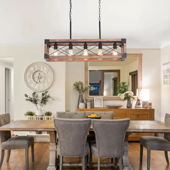 Farmhouse Kitchen Island Lighting, 5-Light Dining Room Light Fixture, Farmhouse Linear Chandelier with Solid Wood for Dining Room Kitchen Bar Pool Table Farmhouse Kitchen Island Lighting, 5-Light Dining Room Light Fixture, Farmhouse Linear Chandelier with Solid Wood for Dining Room Kitchen Bar Pool Table