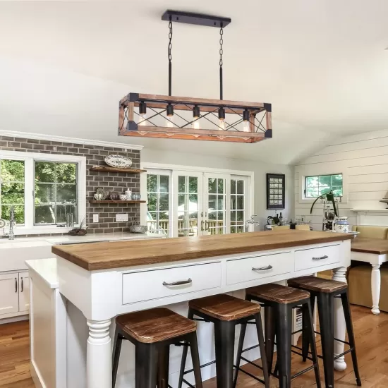 Farmhouse Kitchen Island Lighting, 5-Light Dining Room Light Fixture, Farmhouse Linear Chandelier with Solid Wood for Dining Room Kitchen Bar Pool Table Farmhouse Kitchen Island Lighting, 5-Light Dining Room Light Fixture, Farmhouse Linear Chandelier with Solid Wood for Dining Room Kitchen Bar Pool Table