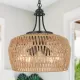 Large Farmhouse Chandeliers for Dining Room, 5-Light Rattan Boho Chandelier Light Fixture with Wicker Lampshade, Coastal Hanging Pendant Lighting for Kitchen Island Bedroom Living Room Nursery Large Farmhouse Chandeliers for Dining Room, 5-Light Rattan Boho Chandelier Light Fixture with Wicker Lampshade, Coastal Hanging Pendant Lighting for Kitchen Island Bedroom Living Room Nursery