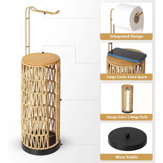 Freestanding Toilet Paper Holder with Storage,3 Rolls of Tissue Holder for Bathroom,Handmade Woven Toilet Paper Roll Holder Stand,Rattan Sturdy Boho Bathroom Decor Farmhouse Toilet Paper Storage Freestanding Toilet Paper Holder with Storage,3 Rolls of Tissue Holder for Bathroom,Handmade Woven Toilet Paper Roll Holder Stand,Rattan Sturdy Boho Bathroom Decor Farmhouse Toilet Paper Storage
