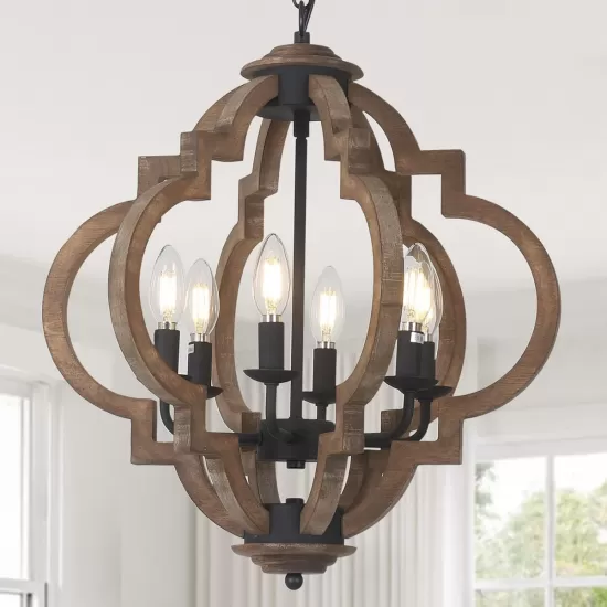 Farmhouse Chandeliers for Dining Room, 6-Light Rustic Dining Room Light Fixture Over Table, Wood Black Hanging Pendant Lights Kitchen Island, Boho Chandelier for Bedrooms Entryway Living Room Farmhouse Chandeliers for Dining Room, 6-Light Rustic Dining Room Light Fixture Over Table, Wood Black Hanging Pendant Lights Kitchen Island, Boho Chandelier for Bedrooms Entryway Living Room