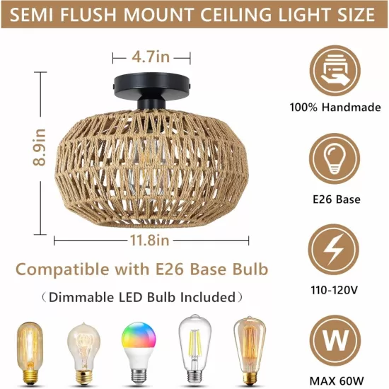 Rattan Light Fixtures Ceiling Mount,Boho Ceiling Light Fixture with Dimmable LED Bulb?Mini Hand Woven Rattan Chandelier Light Fixtures Ceiling for Bedroom Kitchen Entryway Living Room Hallway Rattan Light Fixtures Ceiling Mount,Boho Ceiling Light Fixture with Dimmable LED Bulb?Mini Hand Woven Rattan Chandelier Light Fixtures Ceiling for Bedroom Kitchen Entryway Living Room Hallway