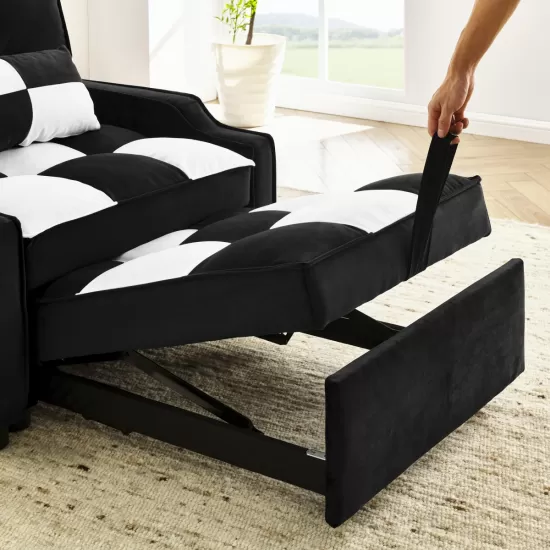 modern velvet armchair sofa couch pull out bed,3 in one convertible for living room sofa bed,black white modern velvet armchair sofa couch pull out bed,3 in one convertible for living room sofa bed,black white