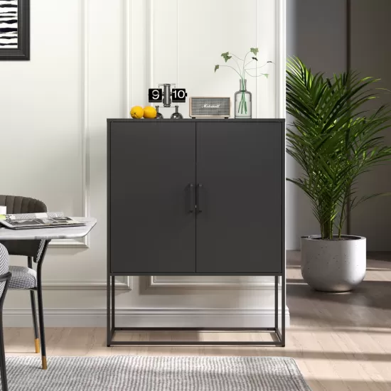 Heavy Duty Metal Buffet Sideboard Modern Steel Storage Cabinet with 2 Shelves, Free Standing Accent Cabinet with Magnetic Doors for Bedroom, Kitchen, and Home Office, Anti-Tip Design Easy Assemble Heavy Duty Metal Buffet Sideboard Modern Steel Storage Cabinet with 2 Shelves, Free Standing Accent Cabinet with Magnetic Doors for Bedroom, Kitchen, and Home Office, Anti-Tip Design Easy Assemble