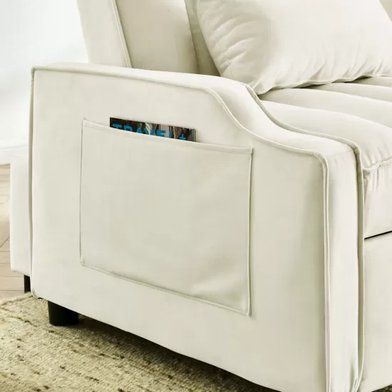 modern velvet armchair sofa couch pull out bed,3 in one convertible for living room sofa bed,beige modern velvet armchair sofa couch pull out bed,3 in one convertible for living room sofa bed,beige
